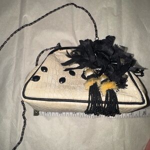 Mary Frances Embellished Floral Statement Evening Bag Beaded Tassel Art Purse